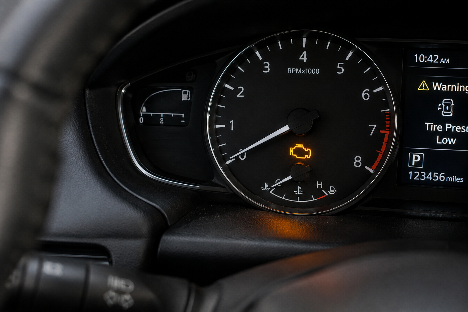Two roofers wearing hard hats work on a shingled roof, one kneeling and one leaning forward.