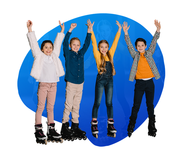 a group of children in roller skates