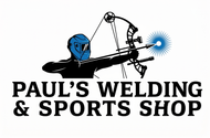 Paul's Welding & Sports Shop logo with blue archer and bright target flare