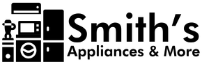 The logo for smith 's appliances and more is black and white.