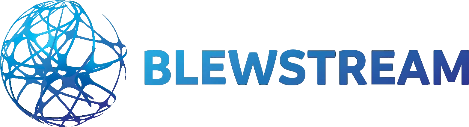 A blue and white logo for a company called blewstream