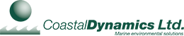 A logo for coastal dynamics ltd. with a green ball in the middle