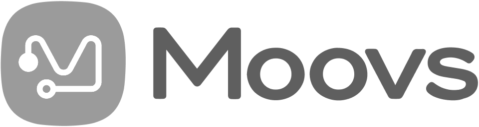 Logo for Moovs: a gray square with rounded corners containing an 'M' shaped route and the word 'Moovs' in gray.