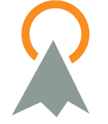 A gray, triangular mountain-like shape topped with an orange, open-ended circular arch.
