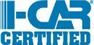 a blue logo that says i car certified on a white background .