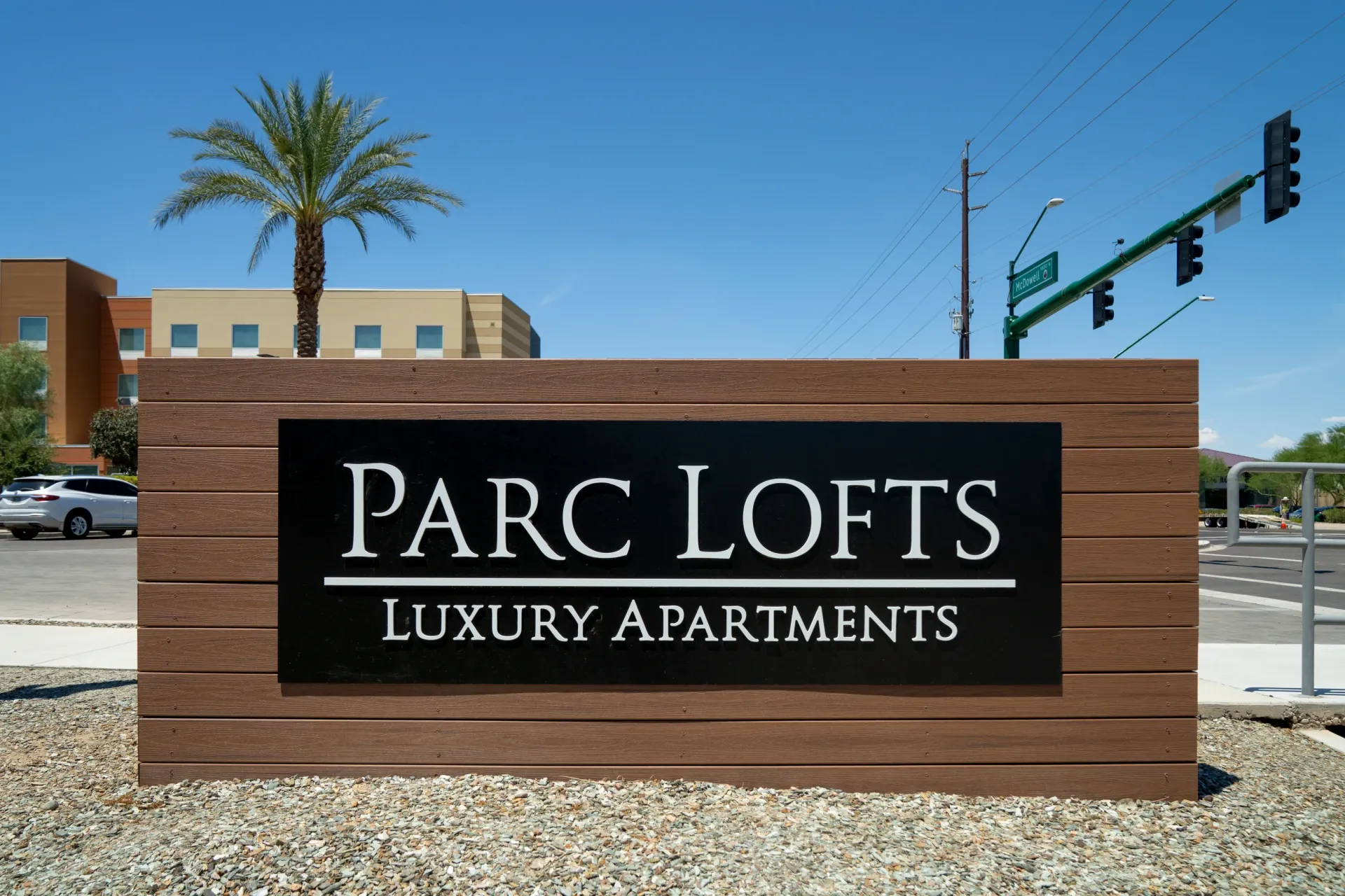 Parc Lofts Luxury Apartments monument sign at Parc Lofts in Tolleson, AZ.