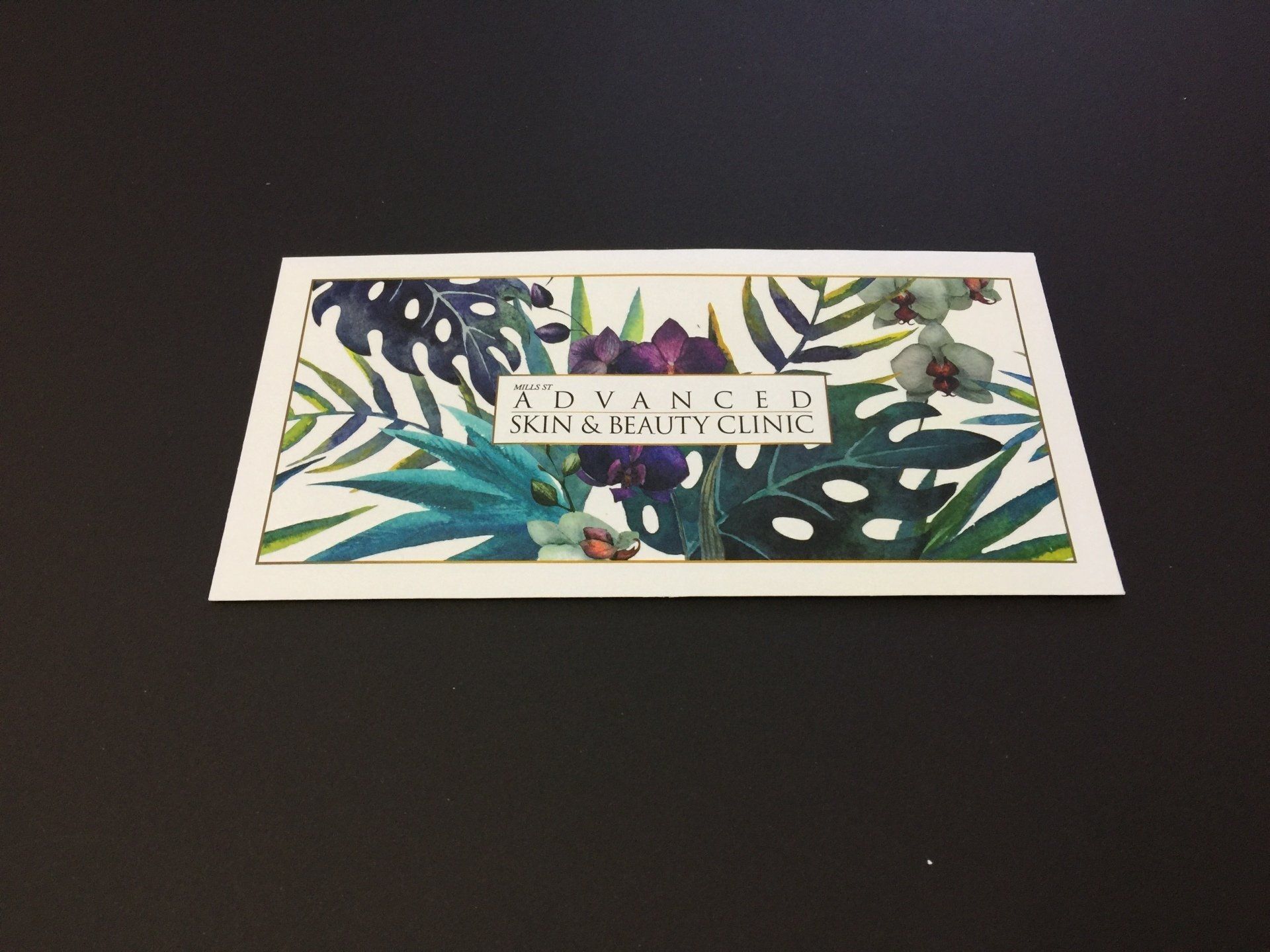 An envelope card for advanced skin and beauty clinic - manufactured by Active Envelopes