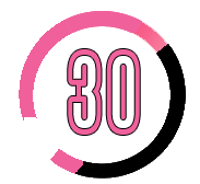 A pink and black circle with the number 30 inside of it.