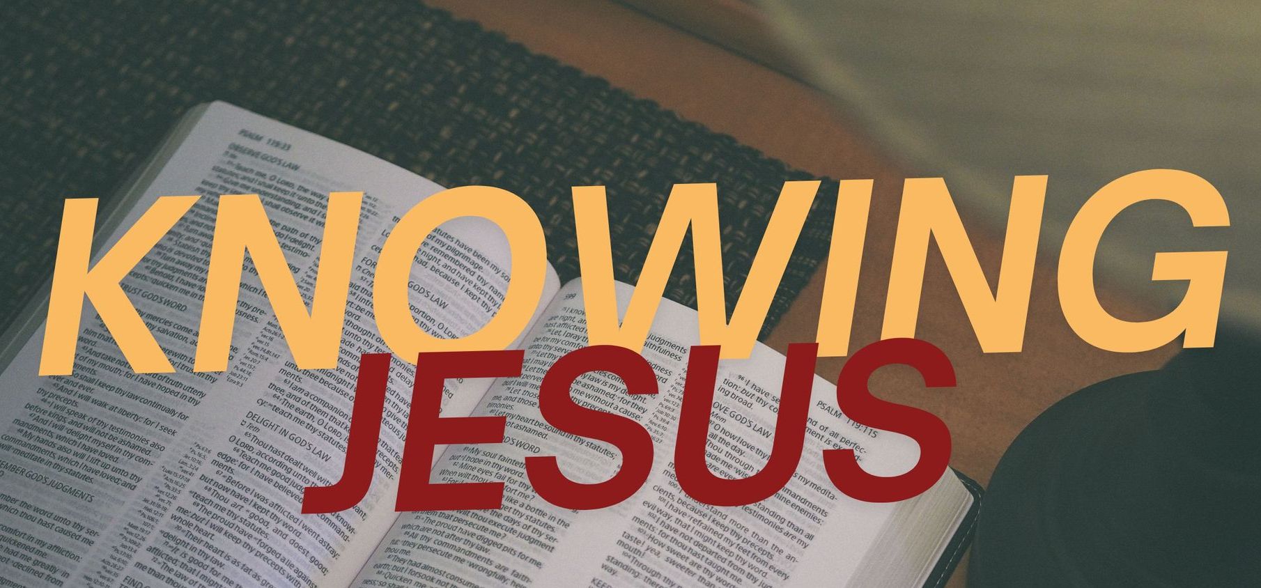 A red background with the words knowing jesus on it