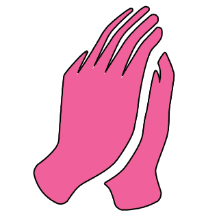 A pair of pink praying hands on a white background