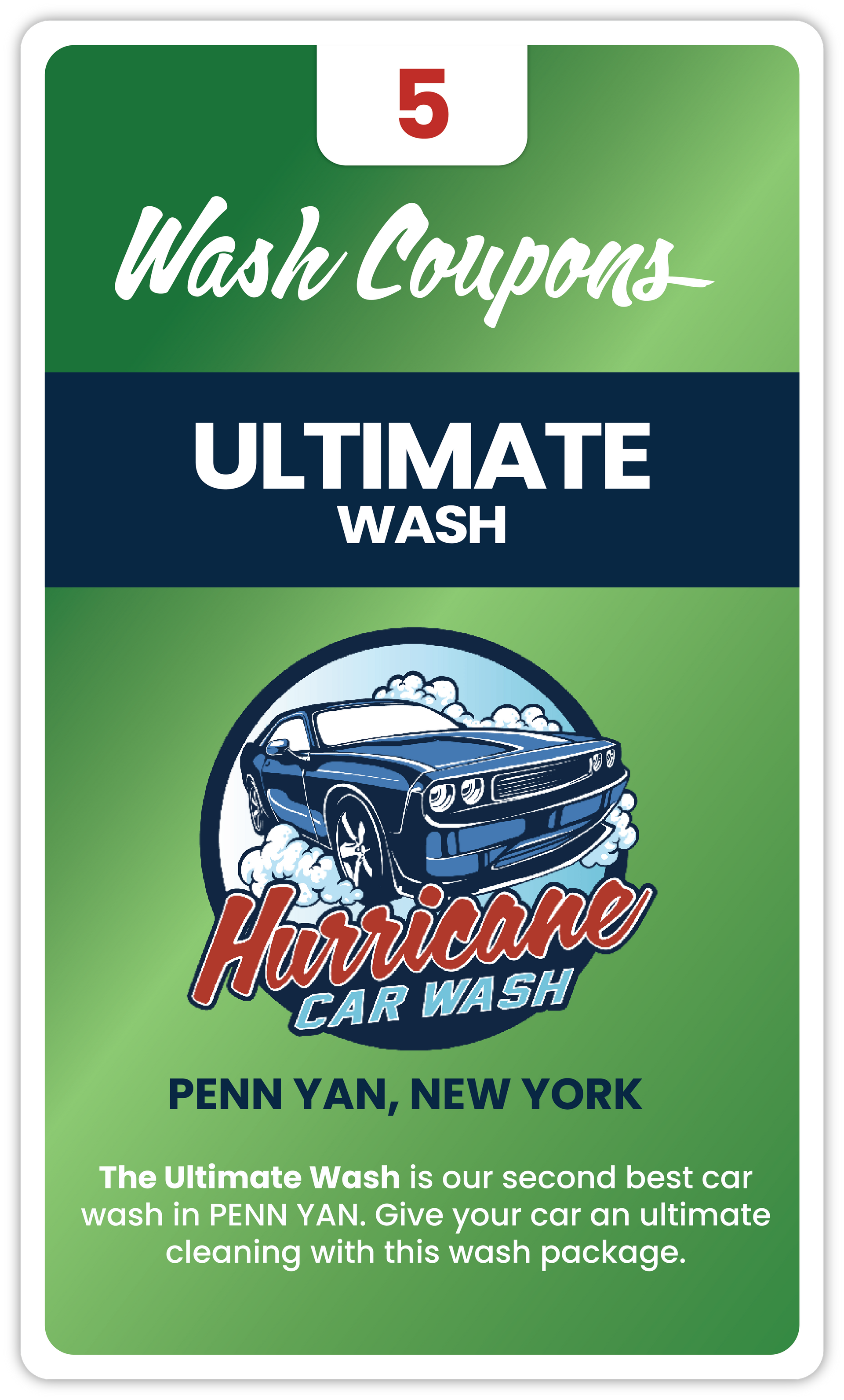 PENN YAN 5 Pack Ultimate Wash + HOT WAX Coupon Book