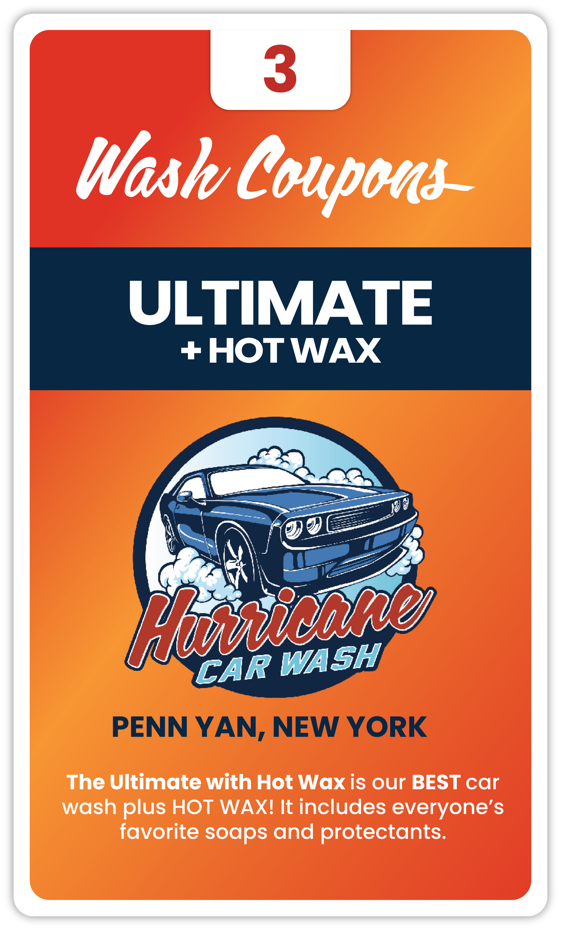 PENN YAN - 3 Pack Ultimate Wash + HOT WAX Coupon Book
