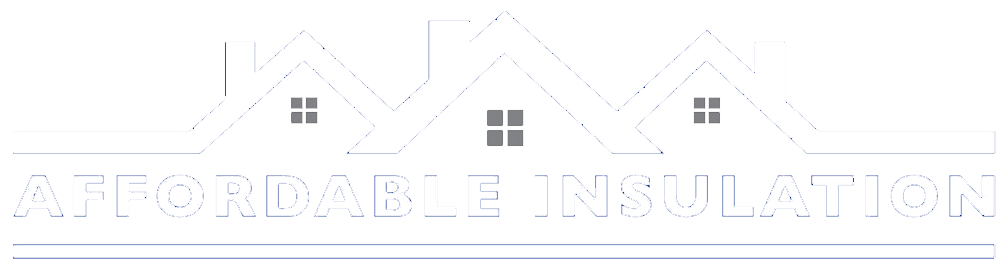 Logo for Affordable Insulation featuring a white icon of three connected house roofs above the company name in white text.