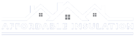 Logo for Affordable Insulation featuring a white icon of three connected house roofs above the company name in white text.