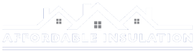 Logo for Affordable Insulation featuring a white icon of three connected house roofs above the company name in white text.