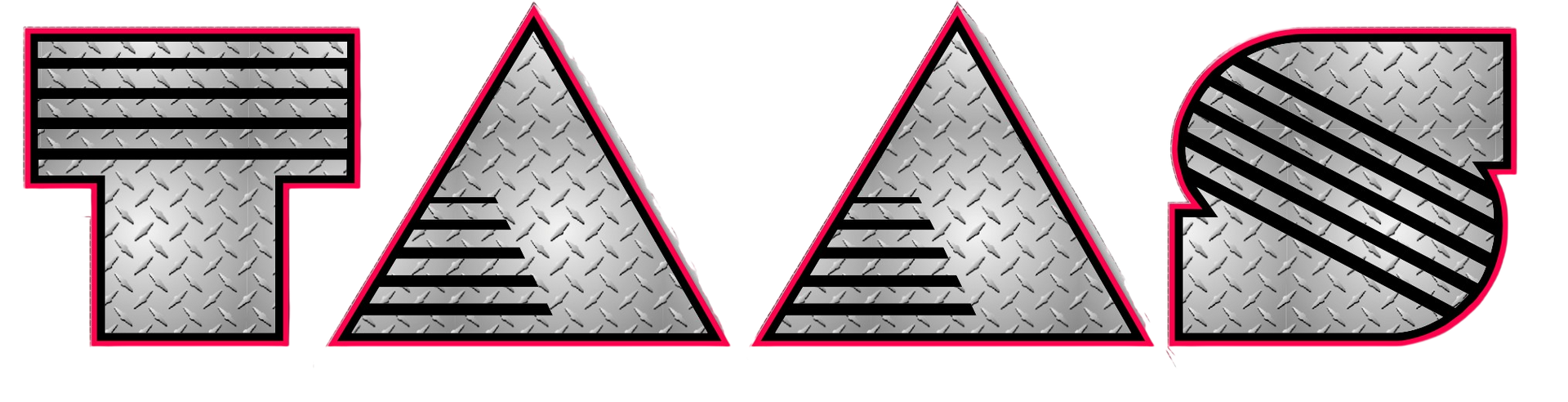 TAAS Construction Corp. Stylized black-and-white striped letters spelling “TATAS” on a gray background with red outlines