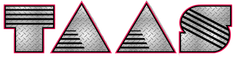 Stylized black-and-white striped letters spelling “TATAS” on a gray background with red outlines