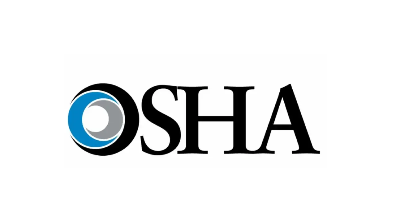 OSHA logo with black letters and a blue circular emblem on a white background