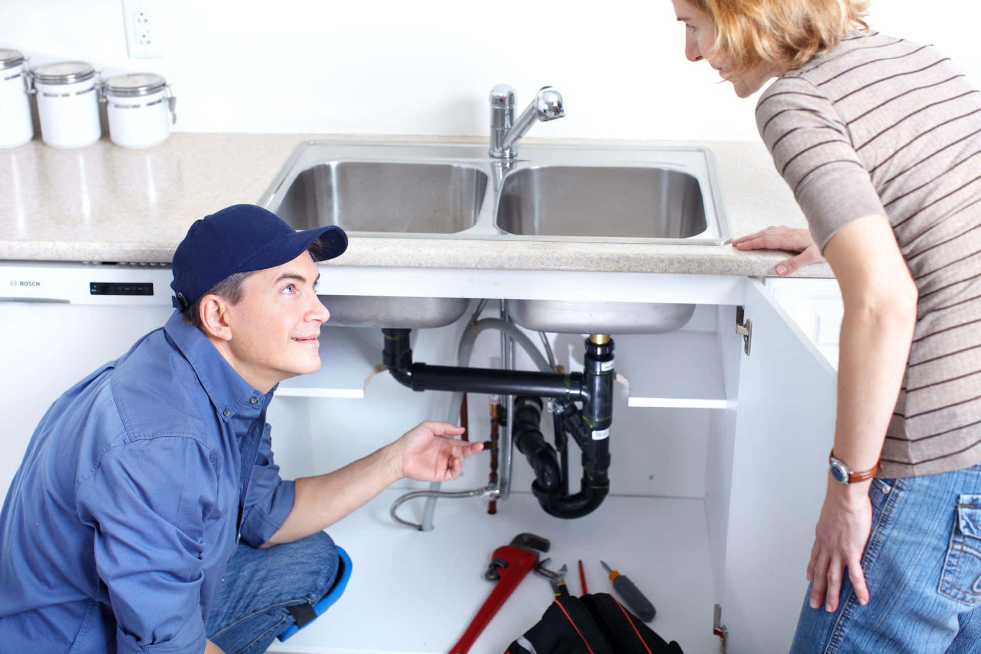 Plumber in a kitchen