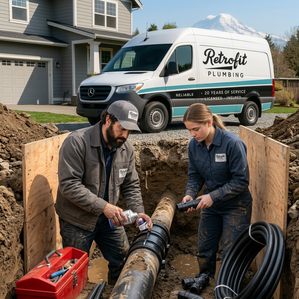 Retrofit Plumbing repairing a sewer line
