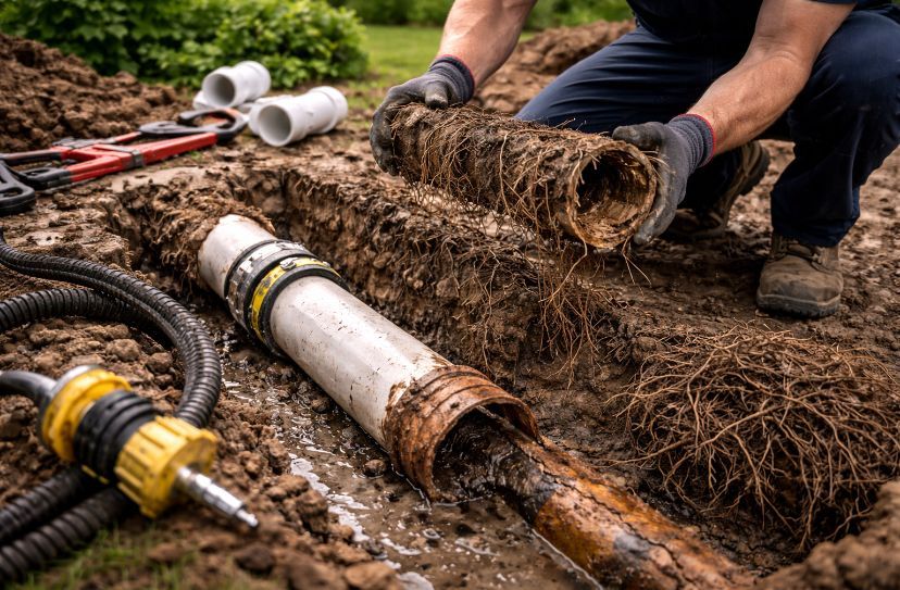 Rooter, de-rooting service by two men