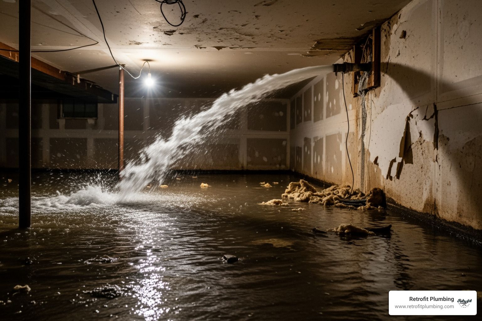 Broken pipe and water leak