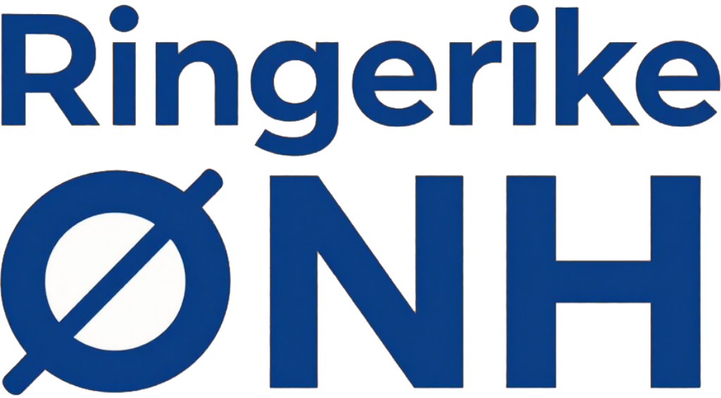 Blue Ringerike ØNH logo with stylized ØN H text
