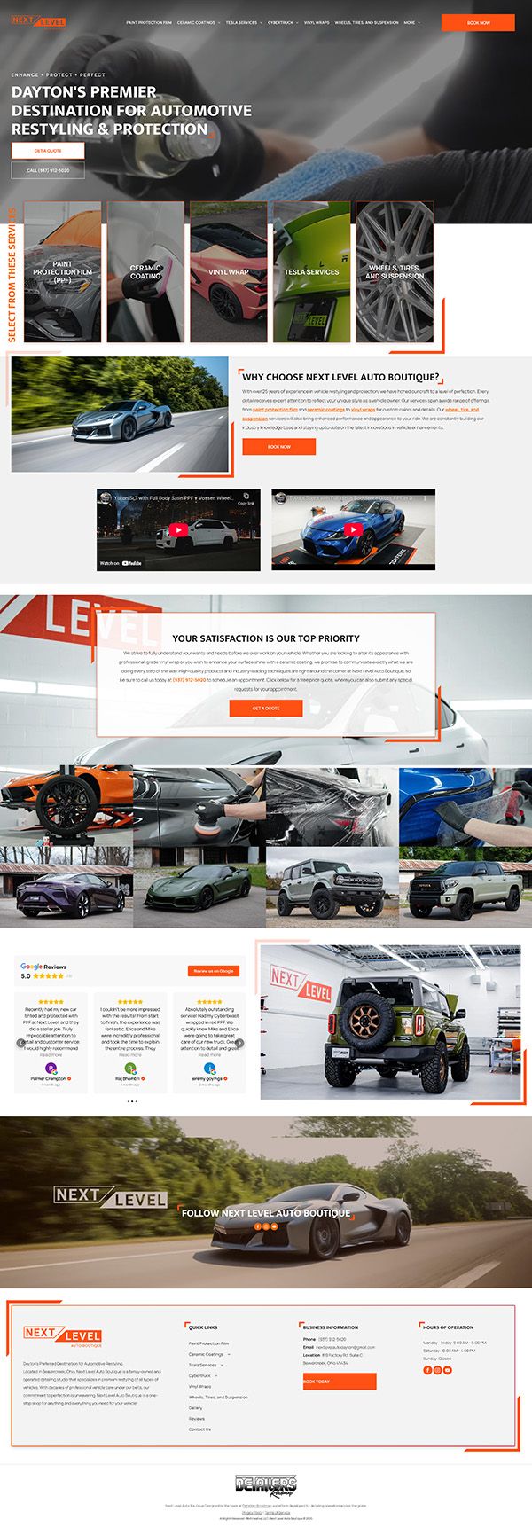 Website featuring cars, with services such as tuning, detailing, and protection.