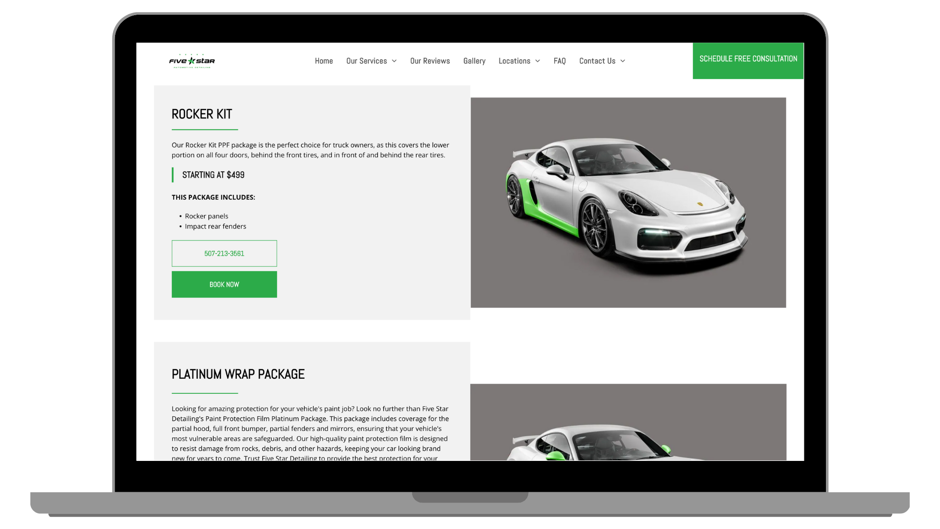 a laptop screen shows a detailing business