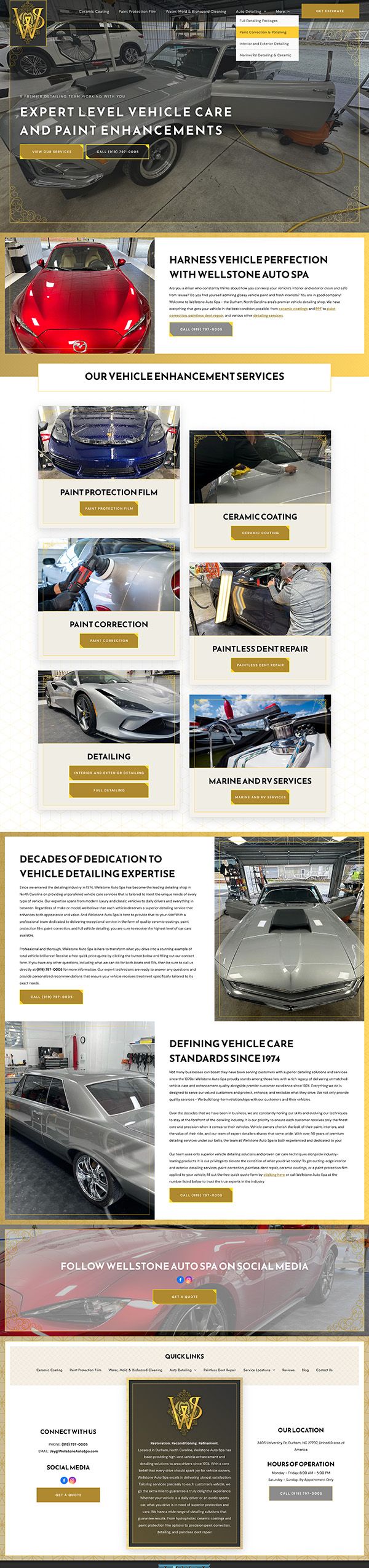 A website featuring various cars, likely for sale or service, with text and a dark footer.