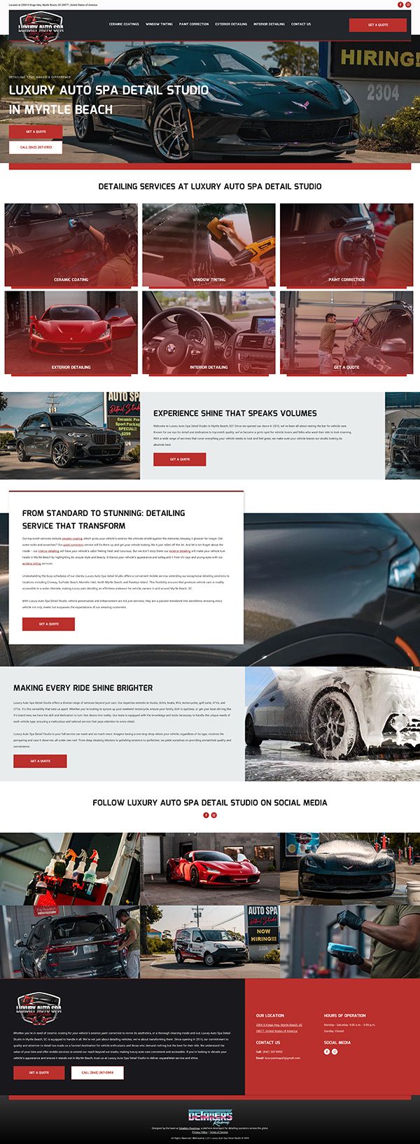 Website homepage with images of various vehicles and services offered.