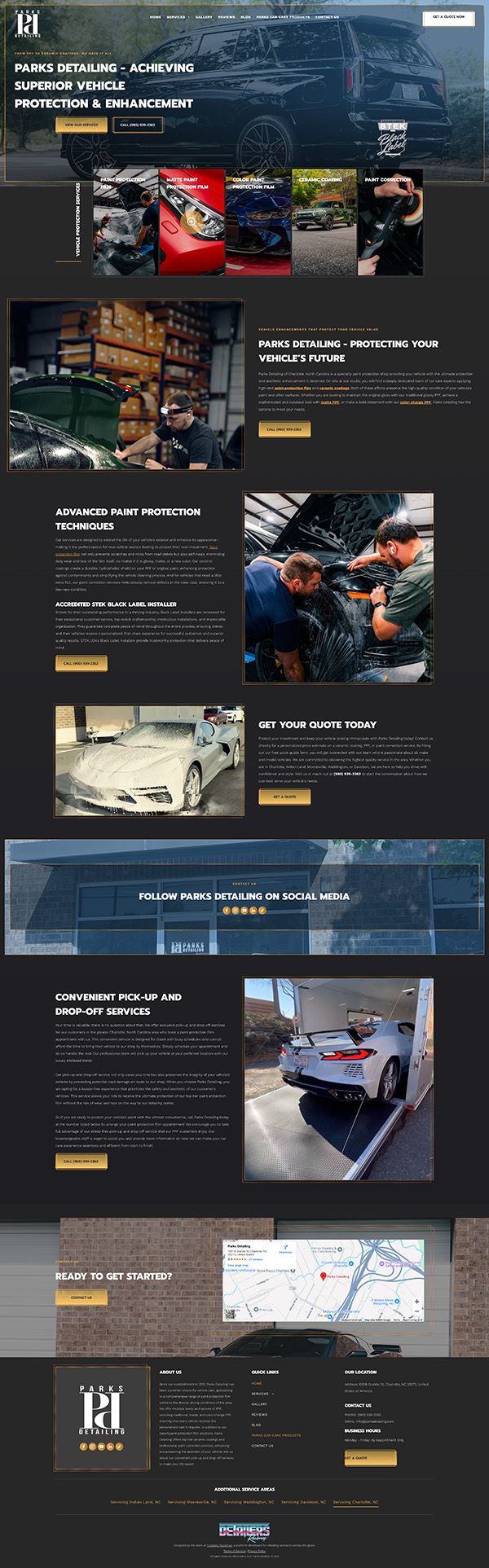 Website showcasing car services, featuring photos of cars, mechanics, and maps.