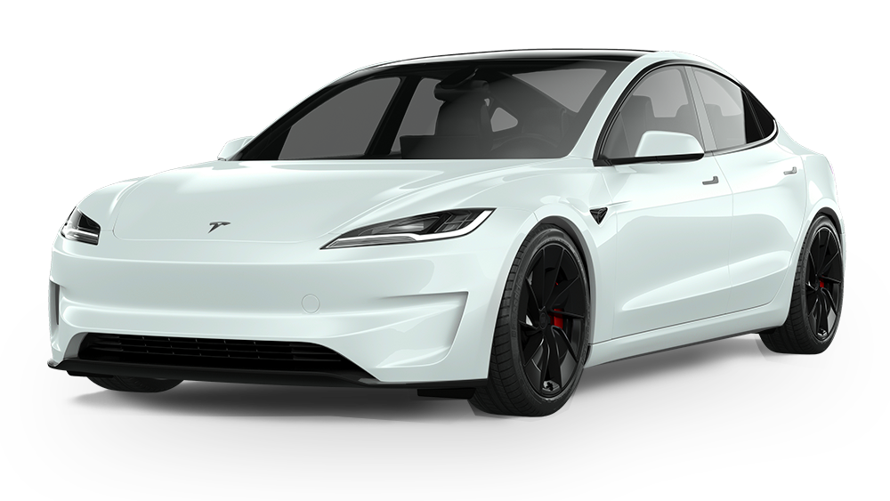 White Tesla Model S sedan with black wheels.