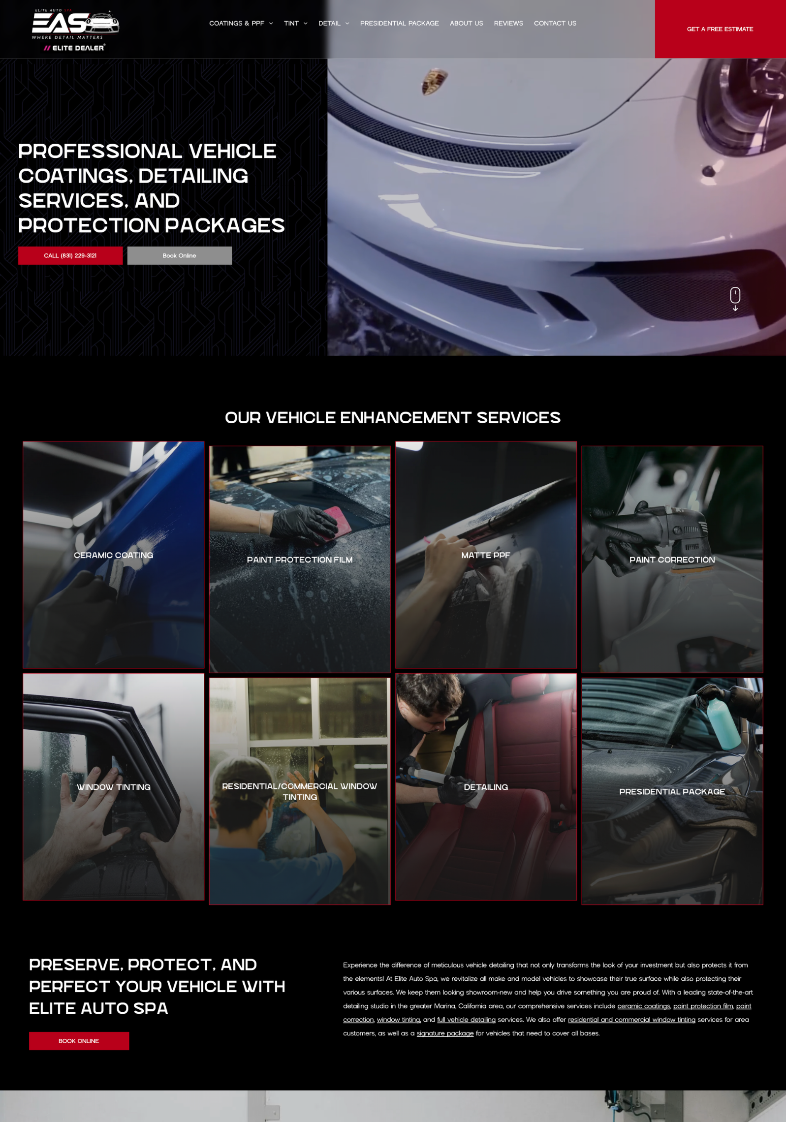 Car detailing website: Photos of car detailing services and packages.