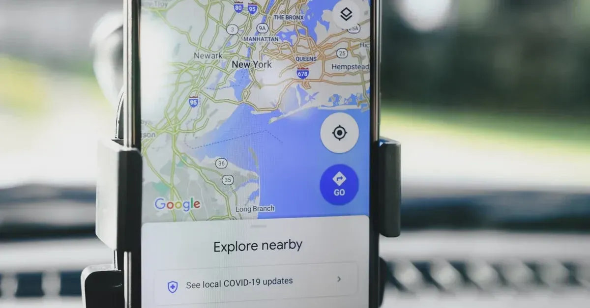 Mobile phone displaying Google Maps with New York area, showing Restaurants and nearby locations for local PPF marketing.