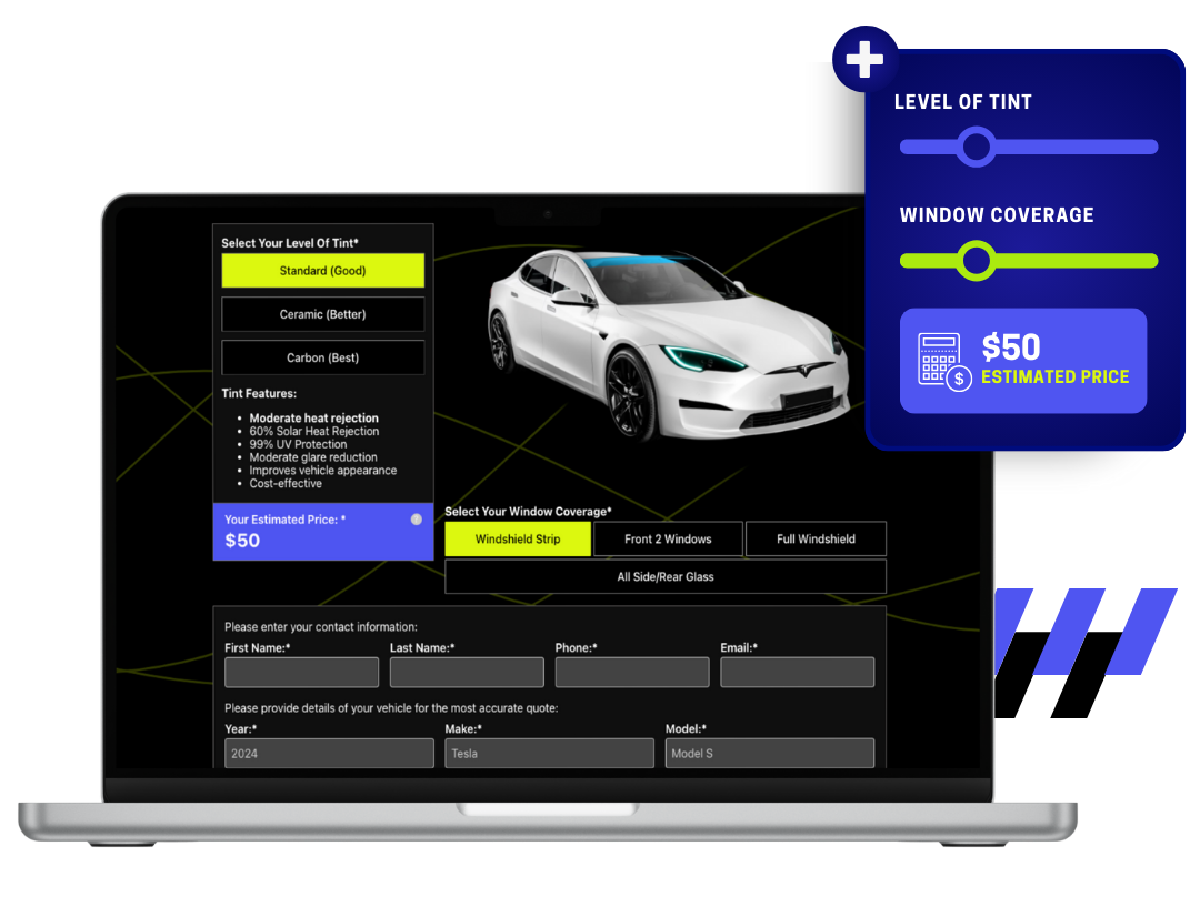 A laptop computer with a tesla model 3 on the screen.