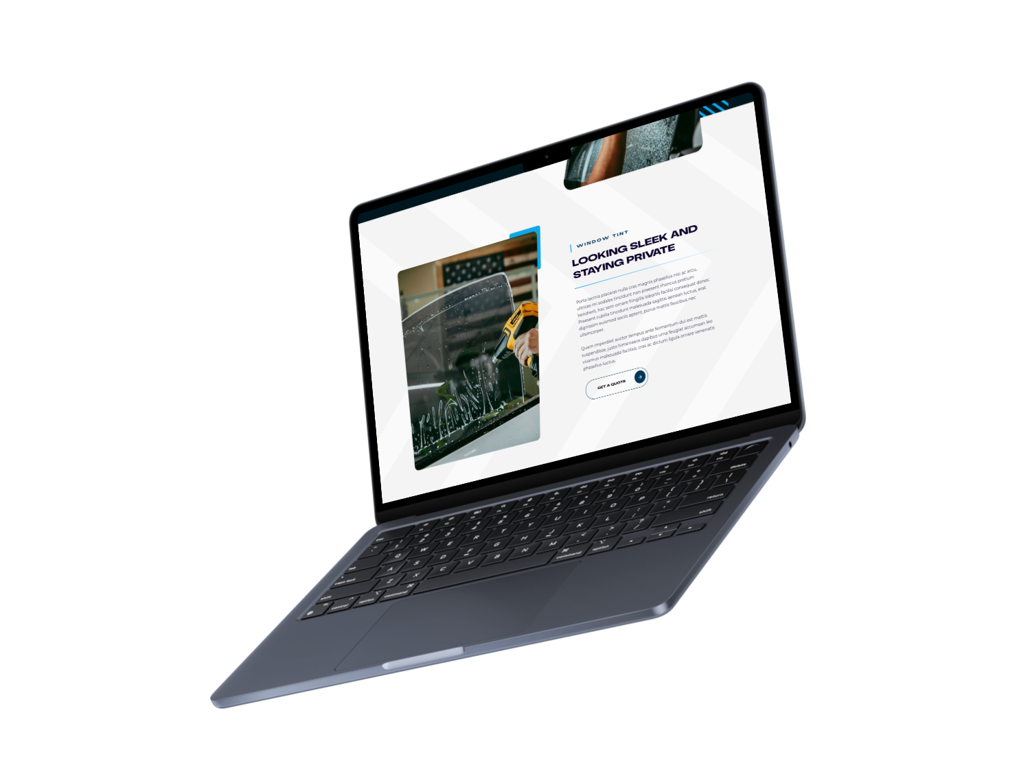 Laptop displaying a website, angled view.