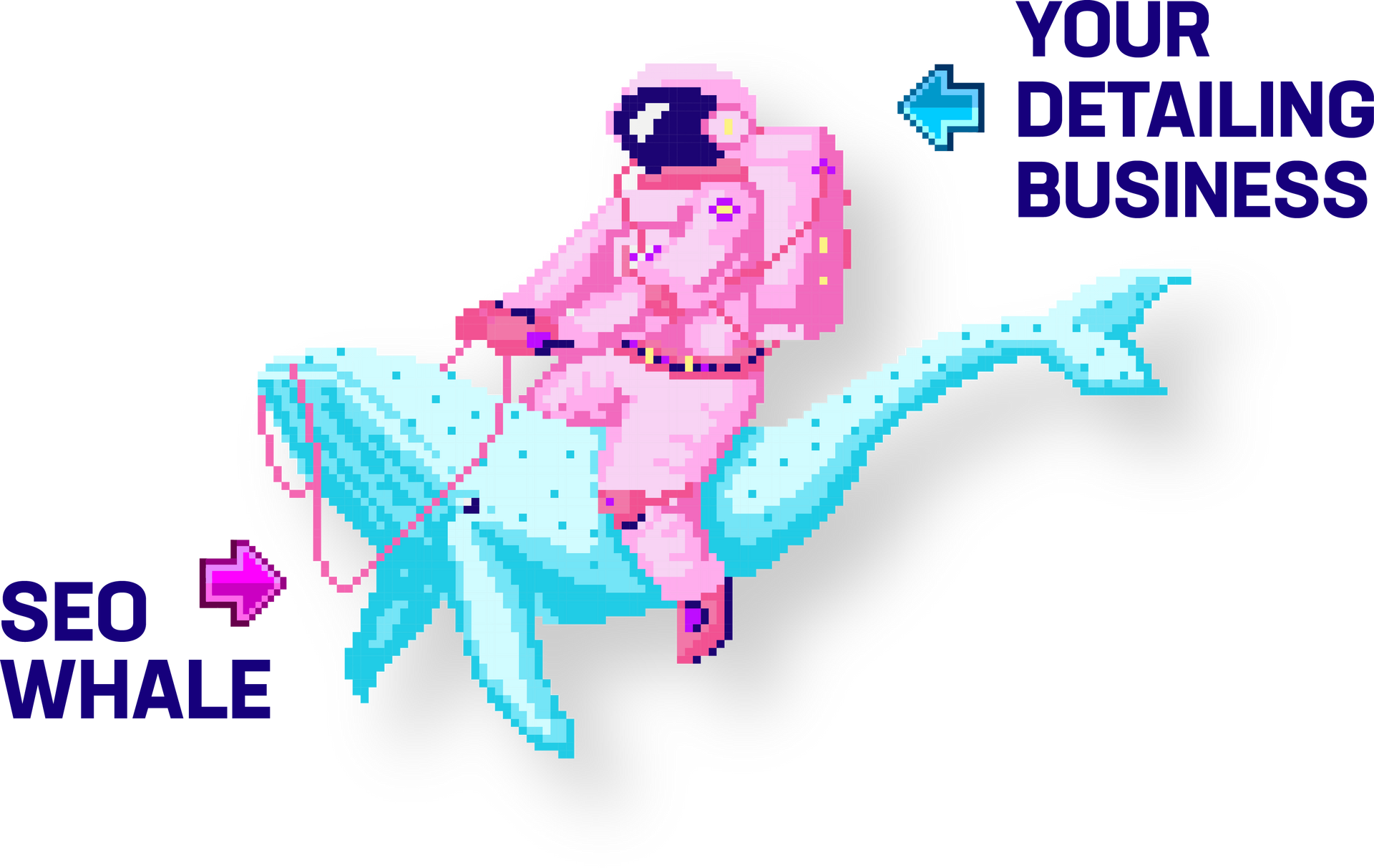 An astronaut is riding on the back of a whale.