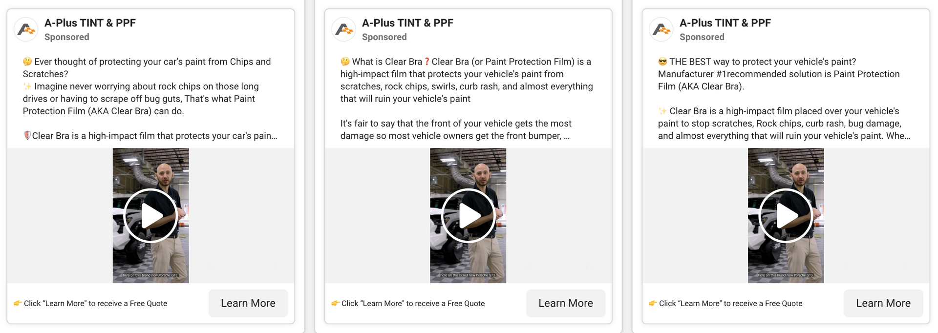 Three social media posts with videos, each showing a person speaking.