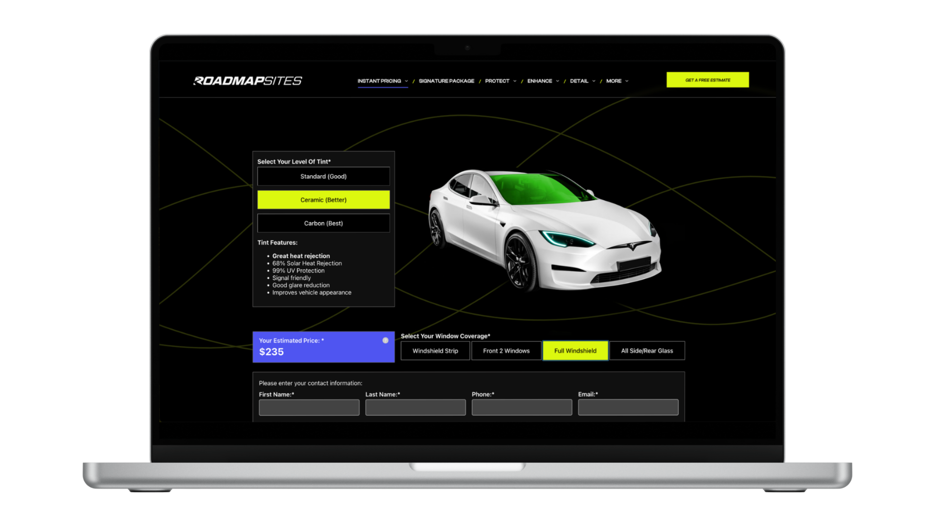 Tint Quote Estimator by Roadmap | Connect Your CRM