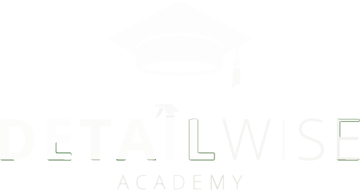 A white logo for a company called wise academy on a white background.