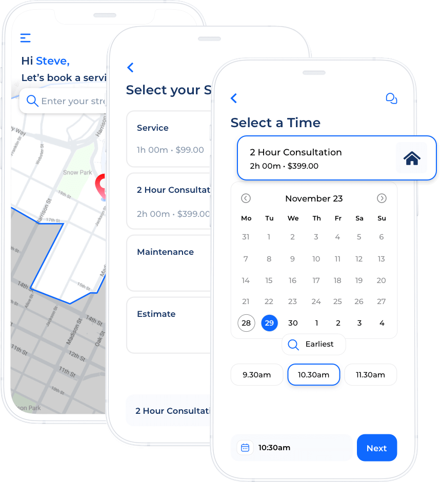 A screenshot of a mobile app showing a calendar and a map.