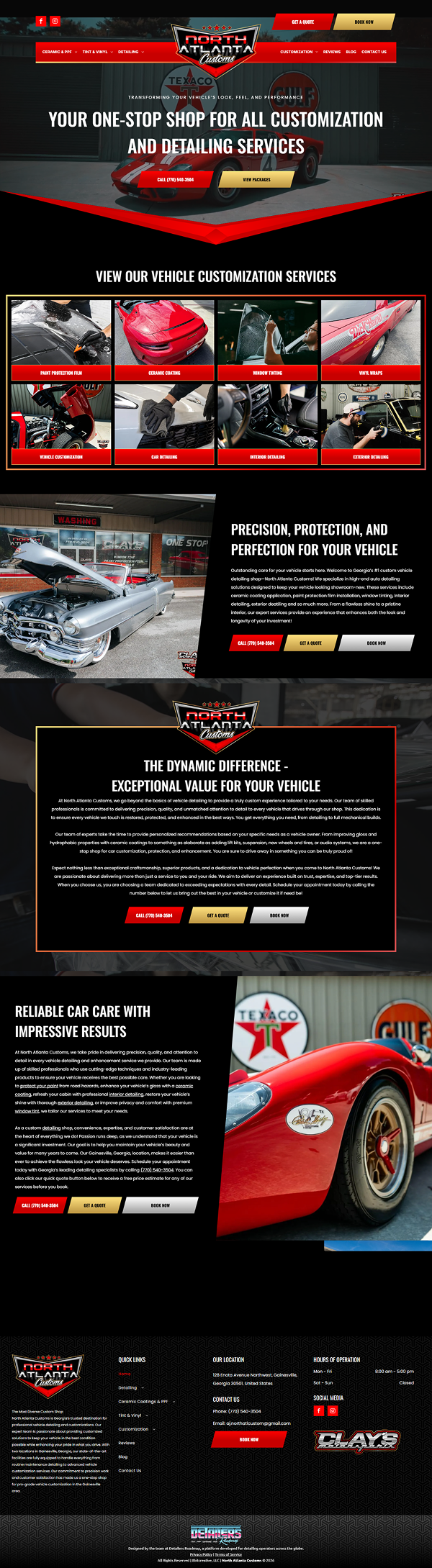 A landing page for a car dealership with a lot of cars on it.