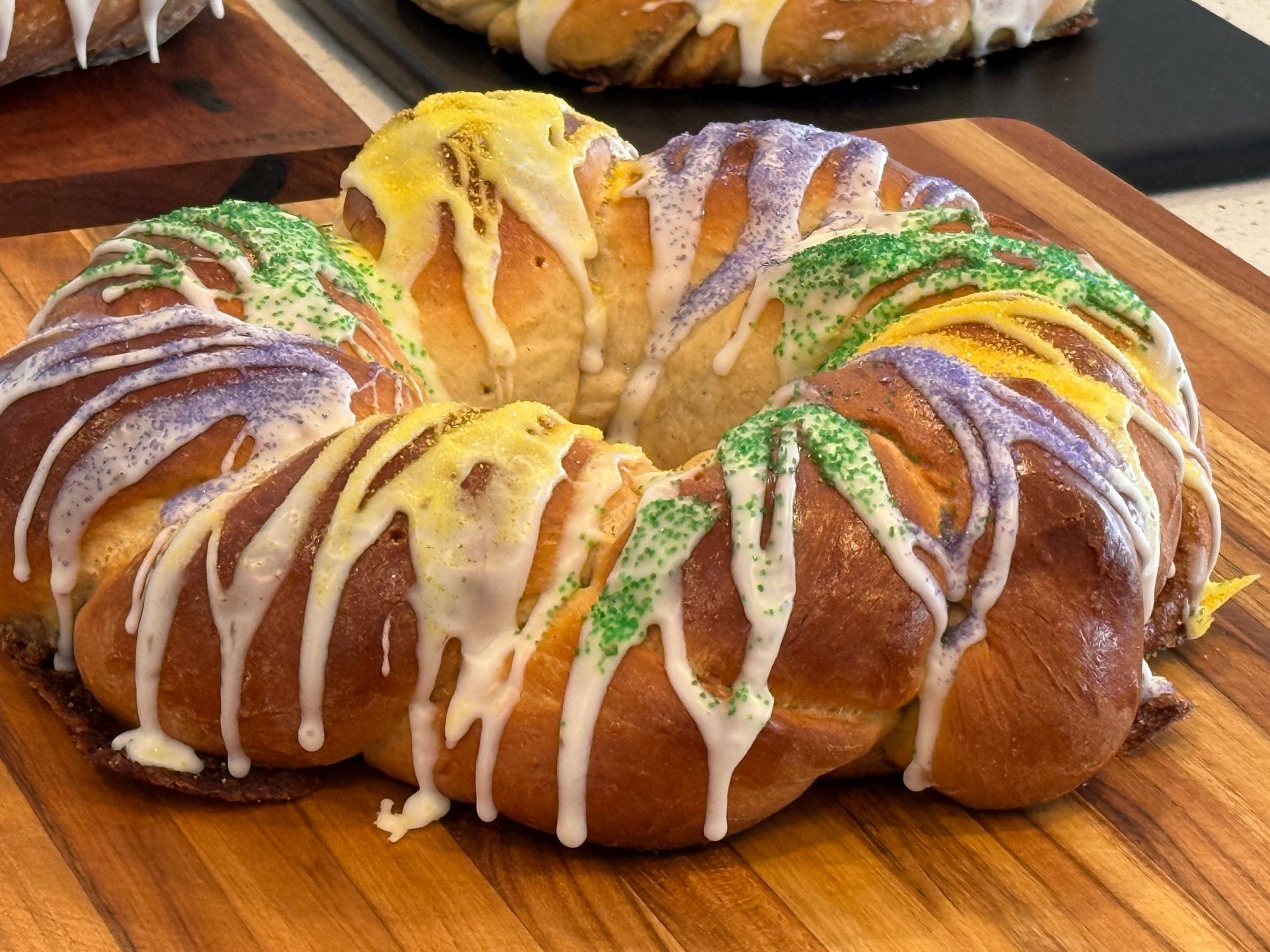 king cake on a cutting board