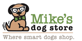 A logo for mike 's dog store where smart dogs shop