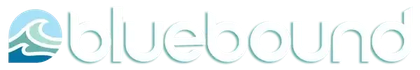 Bluebound logo with light blue wave icon and lowercase text on a white background