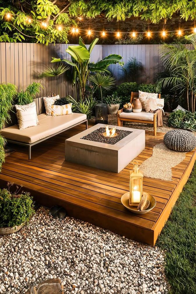Modern poolside deck with lounge chairs, pergola, and white cabana under a clear blue sky