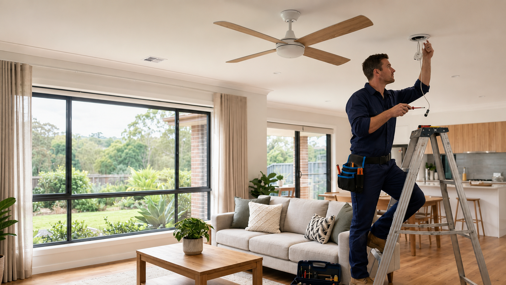 Ceiling fan and downlight installations