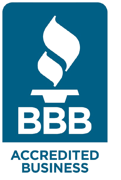 A blue and white logo for bbb accredited business A blue and white logo for bbb accredited business