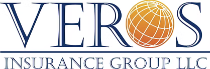 VEROS Insurance Group LLC logo with blue text and orange globe icon